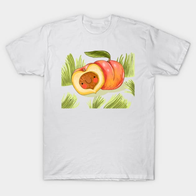 Peach Cartoon Hand Drawn T-Shirt by Mako Design 